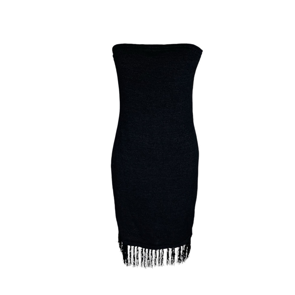 Venus Black Strapless Dress with Fringe Stretchy Size XL